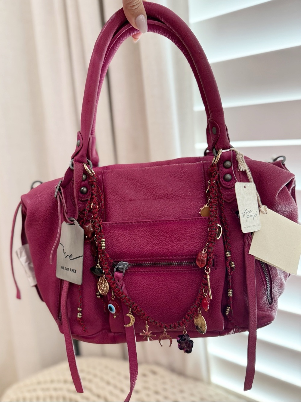 Free People baby emerson tote with purse charm,Açaí